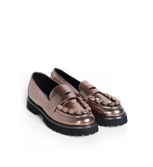 New York Rose Gold Embellished Loafers