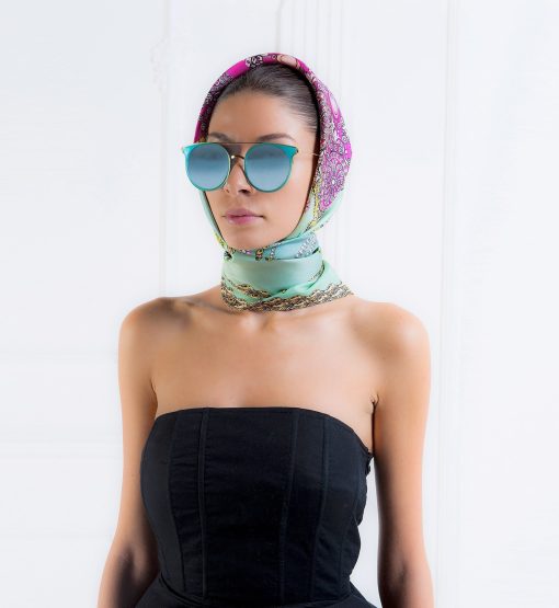 ⁦The Crown Aquamarine Printed Silk-twill Scarf⁩ - الصورة ⁦4⁩