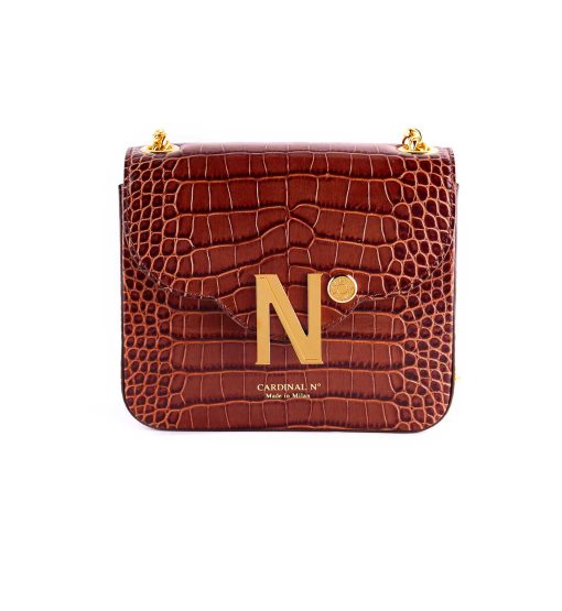 ⁦First Date small croc-effect cognac leather shoulder bag MTO⁩ - الصورة ⁦4⁩