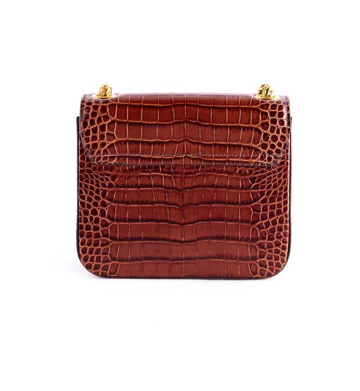 ⁦First Date small croc-effect cognac leather shoulder bag MTO⁩ - الصورة ⁦5⁩