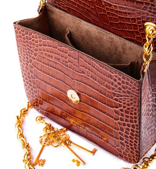 ⁦First Date small croc-effect cognac leather shoulder bag MTO⁩ - الصورة ⁦6⁩