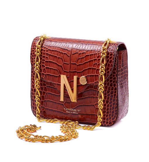⁦First Date small croc-effect cognac leather shoulder bag MTO⁩ - الصورة ⁦2⁩