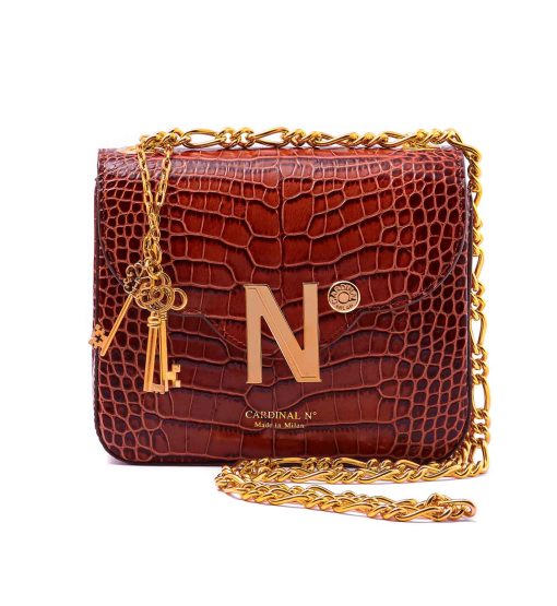 ⁦First Date small croc-effect cognac leather shoulder bag MTO⁩ - الصورة ⁦3⁩