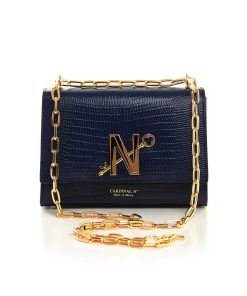 Opèra night lizard-effect blue leather chain bag MTO