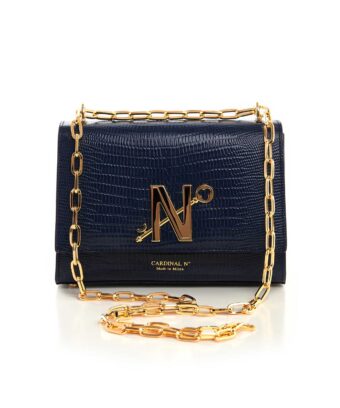 Opèra night lizard-effect blue leather chain bag MTO