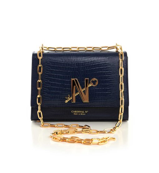 Opèra night lizard-effect blue leather chain bag MTO
