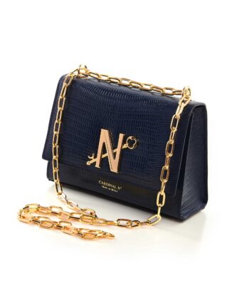 Alternative view of Opèra night lizard-effect blue leather chain bag MTO