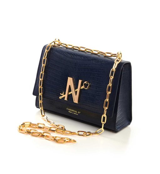 ⁦Opèra night lizard-effect blue leather chain bag MTO⁩ - الصورة ⁦2⁩