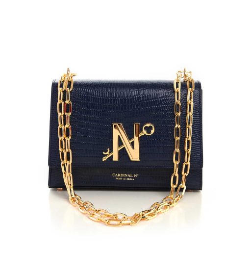 ⁦Opèra night lizard-effect blue leather chain bag MTO⁩ - الصورة ⁦3⁩
