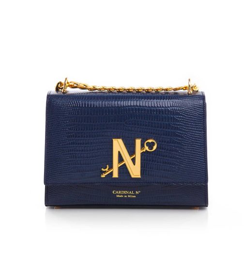 ⁦Opèra night lizard-effect blue leather chain bag MTO⁩ - الصورة ⁦6⁩