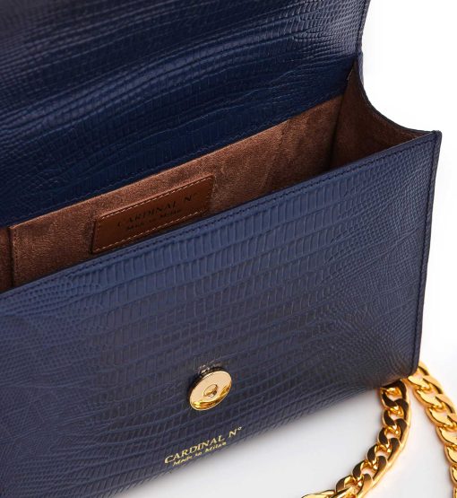 ⁦Opèra night lizard-effect blue leather chain bag MTO⁩ - الصورة ⁦5⁩