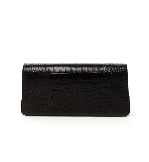 ⁦Time 21 Secrets Croc effect black leather clutch⁩ - الصورة ⁦4⁩