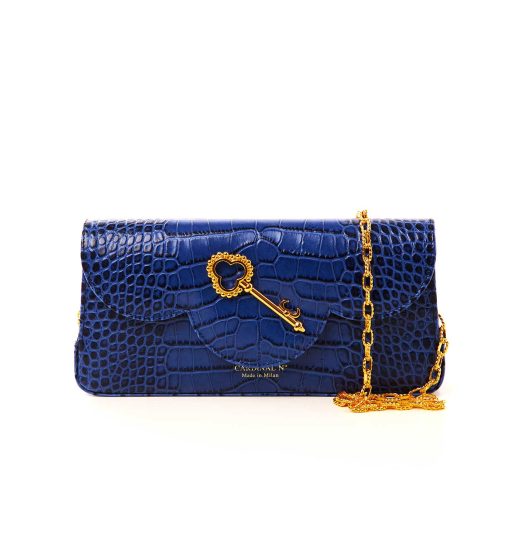 Time 21 Secrets Croc effect blue leather shoulder bag MTO