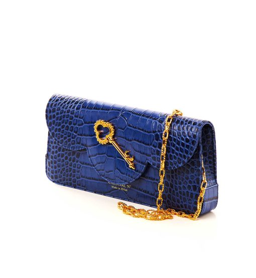 ⁦Time 21 Secrets Croc effect blue leather shoulder bag MTO⁩ - الصورة ⁦3⁩