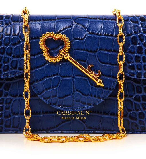 ⁦Time 21 Secrets Croc effect blue leather shoulder bag MTO⁩ - الصورة ⁦4⁩