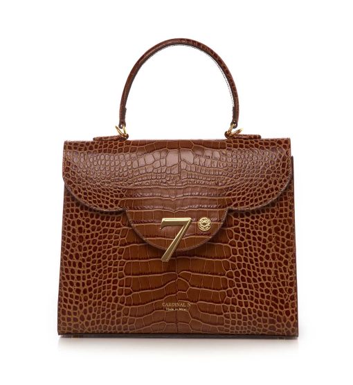 ⁦First Lady 002 croc effect brown leather shoulder bag MTO⁩ - الصورة ⁦5⁩