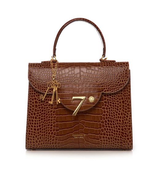 ⁦First Lady 002 croc effect brown leather shoulder bag MTO⁩ - الصورة ⁦2⁩