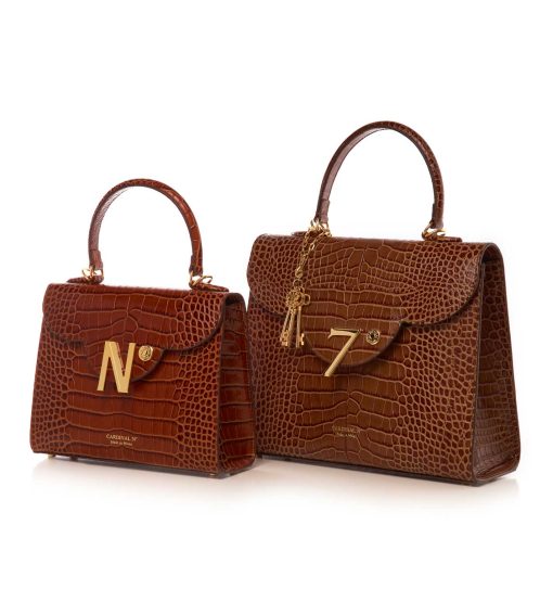 ⁦First Lady 002 croc effect brown leather shoulder bag MTO⁩ - الصورة ⁦4⁩