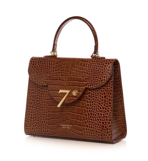 ⁦First Lady 002 croc effect brown leather shoulder bag MTO⁩ - الصورة ⁦3⁩