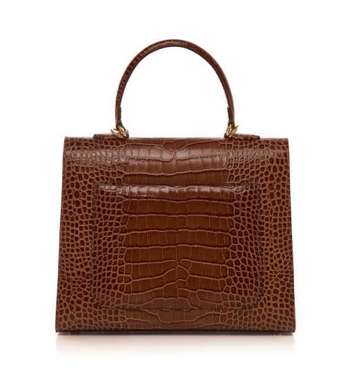 ⁦First Lady 002 croc effect brown leather shoulder bag MTO⁩ - الصورة ⁦6⁩