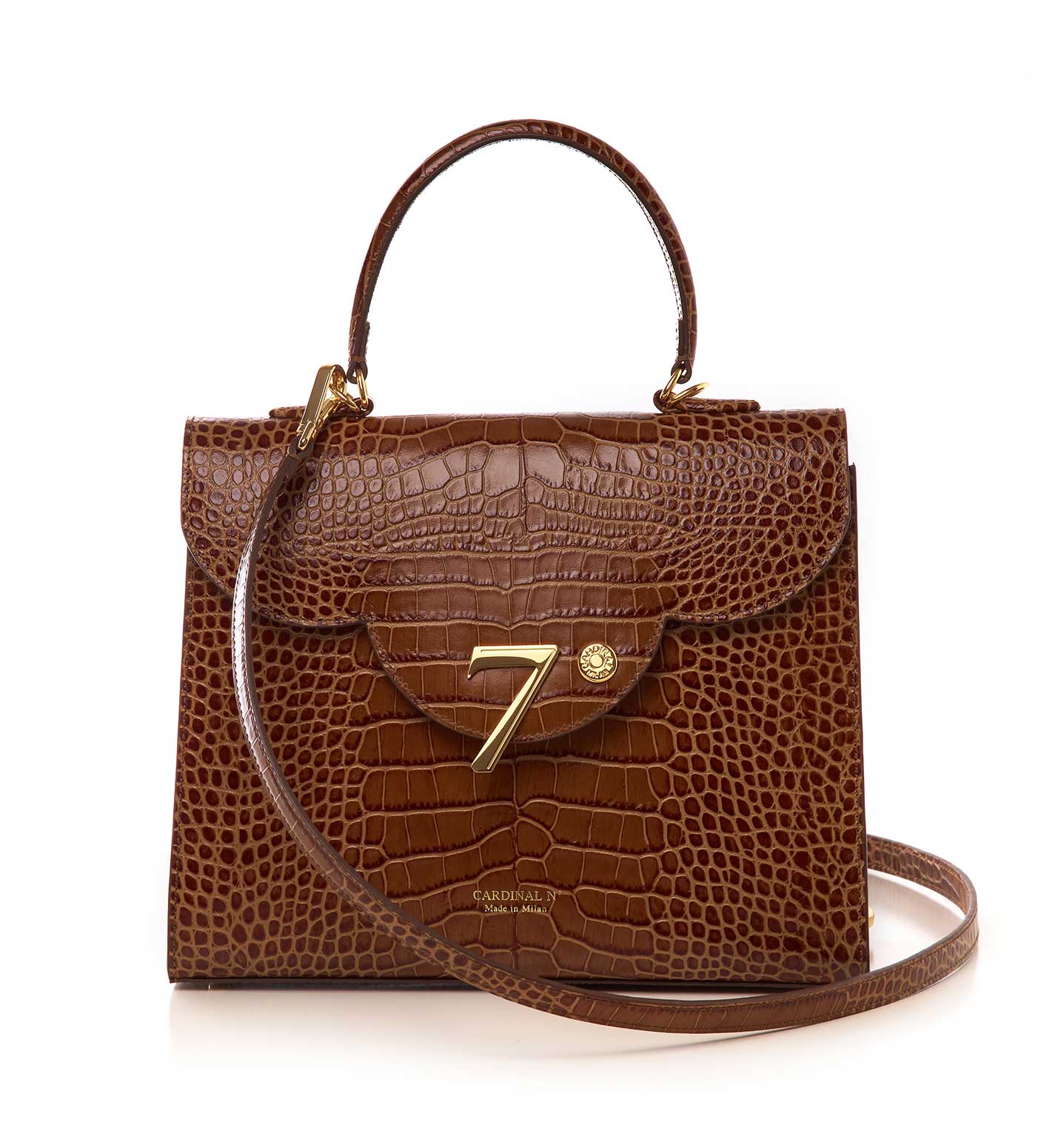 First Lady 002 croc effect brown leather shoulder bag MTO