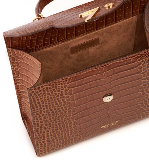⁦First Lady 002 croc effect brown leather shoulder bag MTO⁩ - الصورة ⁦7⁩