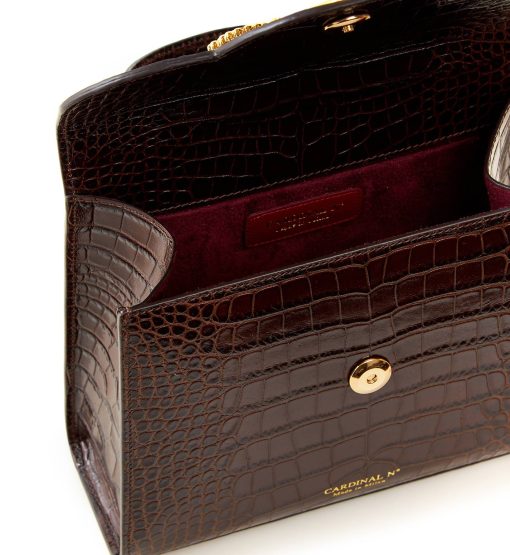 ⁦First Lady Secrets croc-effect chocolate brown leather bag MTO⁩ - الصورة ⁦6⁩