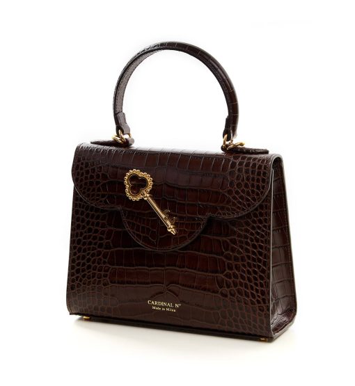 ⁦First Lady Secrets croc-effect chocolate brown leather bag MTO⁩ - الصورة ⁦2⁩