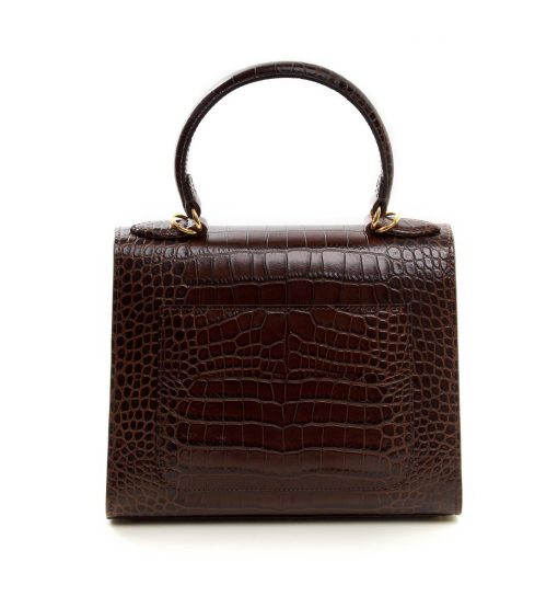 ⁦First Lady Secrets croc-effect chocolate brown leather bag MTO⁩ - الصورة ⁦4⁩
