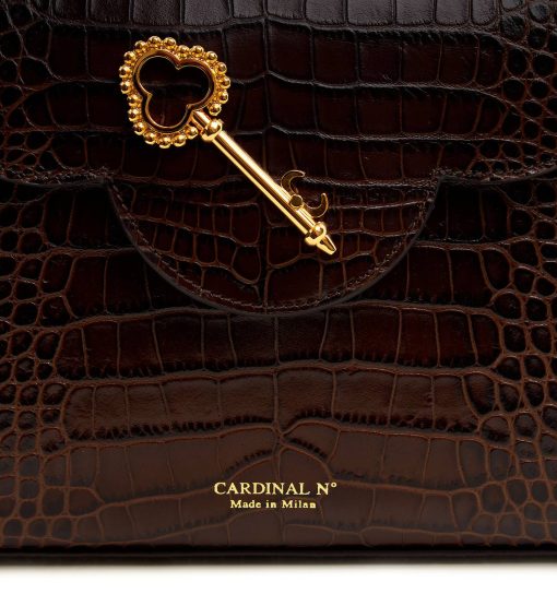 ⁦First Lady Secrets croc-effect chocolate brown leather bag MTO⁩ - الصورة ⁦3⁩