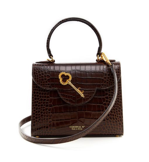 ⁦First Lady Secrets croc-effect chocolate brown leather bag MTO⁩ - الصورة ⁦5⁩