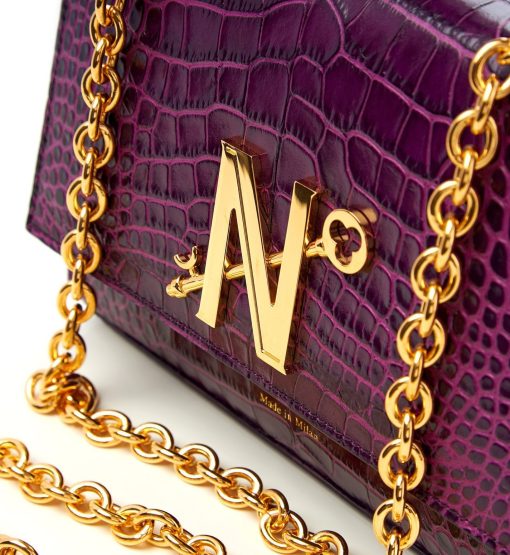 ⁦Opèra croc effect purple leather shoulder bag MTO⁩ - الصورة ⁦7⁩