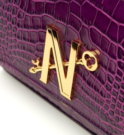 ⁦Opèra croc effect purple leather shoulder bag MTO⁩ - الصورة ⁦4⁩