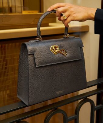 Alternative view of Lady Cardinal Time Keys Lizard embossed grey leather bag MTO