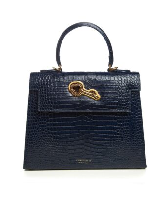 Lady Cardinal Time Keys night blue croc embossed  leather bag MTO
