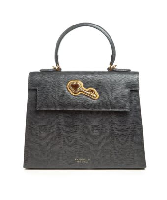 Lady Cardinal Time Keys Lizard embossed grey leather bag MTO