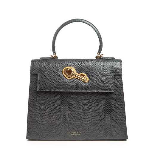 Lady Cardinal Time Keys Lizard embossed grey leather bag MTO
