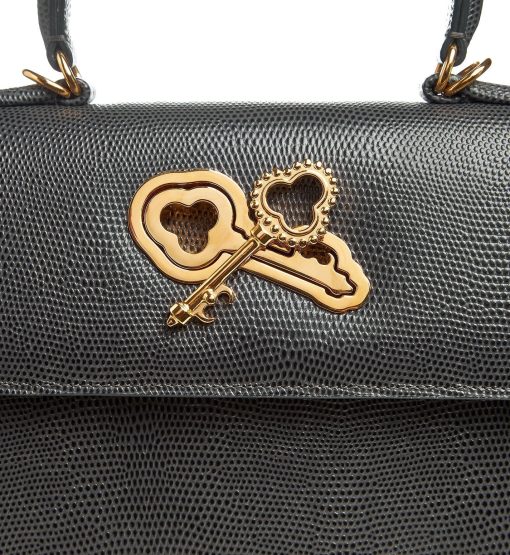⁦Lady Cardinal Time Keys Lizard embossed grey leather bag MTO⁩ - الصورة ⁦4⁩