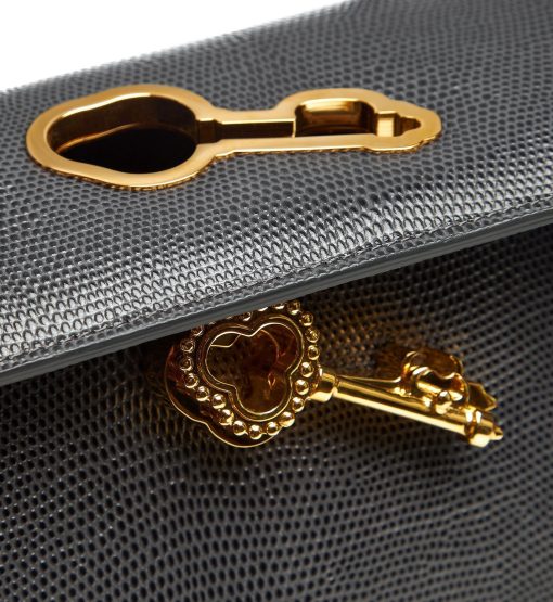 ⁦Lady Cardinal Time Keys Lizard embossed grey leather bag MTO⁩ - الصورة ⁦7⁩
