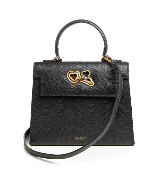 ⁦Lady Cardinal Time Keys Lizard embossed grey leather bag MTO⁩ - الصورة ⁦5⁩