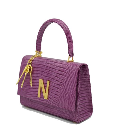 ⁦Opèra lizard-effect cyclamin leather bag MTO⁩ - الصورة ⁦3⁩