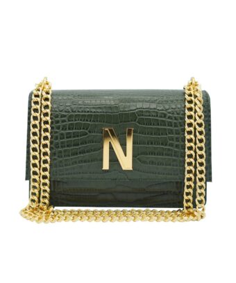 Operà Day & Night Croc Embossed green leather chain bag