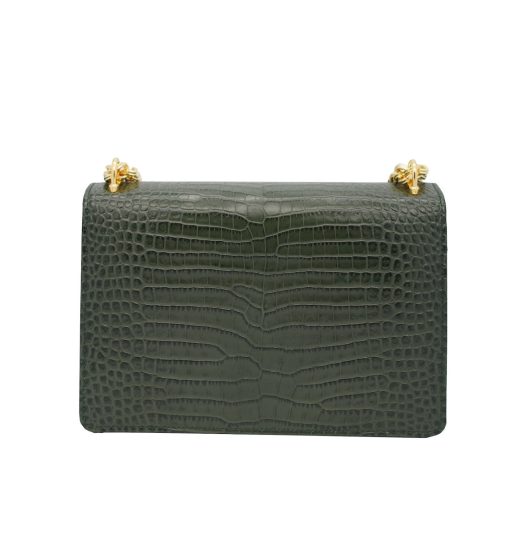 ⁦Operà Day & Night Croc Embossed green leather chain bag⁩ - الصورة ⁦6⁩