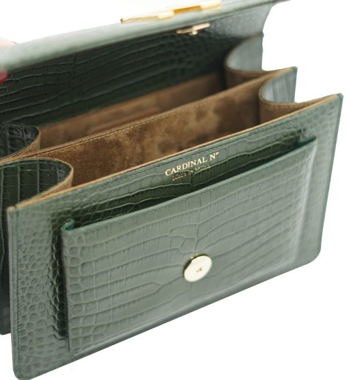 ⁦Operà Day & Night Croc Embossed green leather chain bag⁩ - الصورة ⁦4⁩