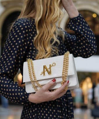 Alternative view of Operà Day & Night Croc Embossed ivory leather chain bag MTO