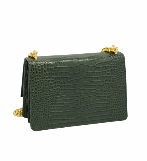 ⁦Operà Day & Night Croc Embossed green leather chain bag⁩ - الصورة ⁦5⁩