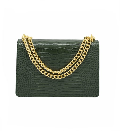 ⁦Operà Day & Night Croc Embossed green leather chain bag⁩ - الصورة ⁦7⁩