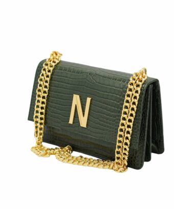 Alternative view of Operà Day & Night Croc Embossed green leather chain bag
