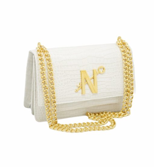 ⁦Operà Day & Night Croc Embossed ivory leather chain bag MTO⁩ - الصورة ⁦3⁩