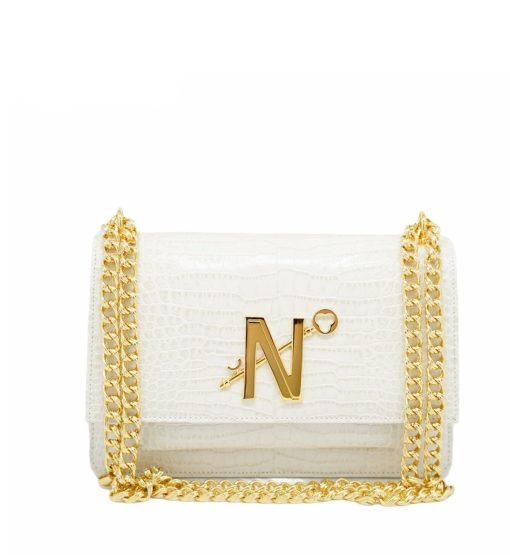 Operà Day & Night Croc Embossed ivory leather chain bag MTO